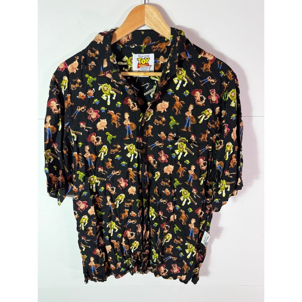 Reyn Spooner Toy Story 3 Disney Pixar Rayon Button Down Shirt Black Mens Small